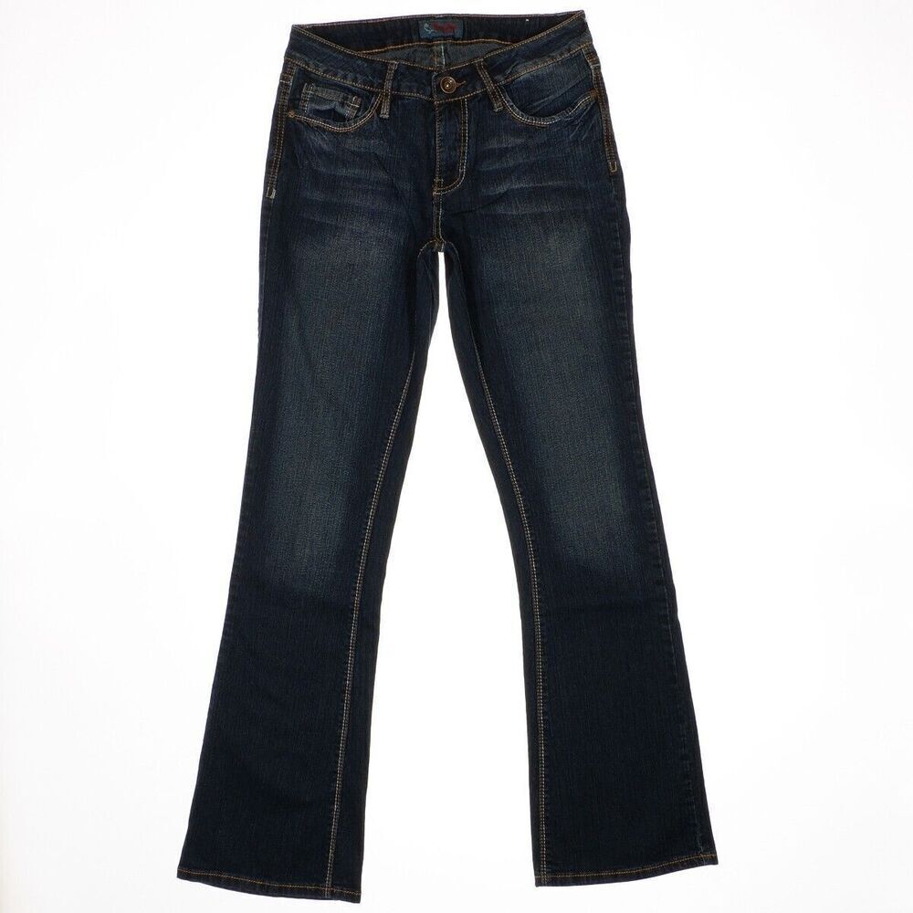 Royalty Jeans Womens 6 Bootcut Embellished Mid Rise Blue Denim Measures 28 x 31